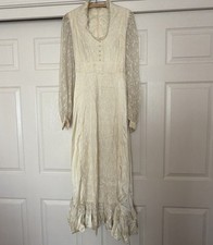 Vintage 1970’s Gunne Sax Satin & Lace DRESS GOWN Prairie Boho Style Size 11  picture