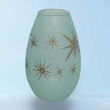 MCM Glass Vase Bartlett Collins Aqua Blue Metallic Gold Atomic Starburst Texture picture
