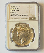 1921 Peace $1 Silver Dollar High Relief NGC AU Details Cleaned picture
