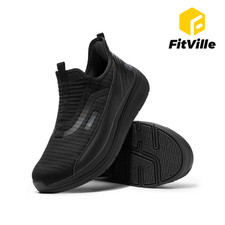 FitVille Men's Extra Wide Slip On Walking Shoes Arch Support Sneakers Black picture