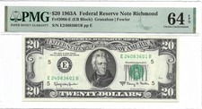 1963A $20 RICHMOND FRN PMG Choice Uncirculated 64EPQ Banknote Scarcer E/B Block picture