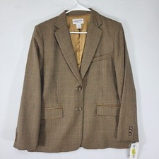 Pendleton Women's Blazer Jacket Brown Houndstooth Virgin Wool Size 14 picture