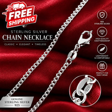 Genuine 925 Sterling Silver Curb Chain Necklace Lobster Clasp 16