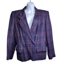 VTG 80s Stirling Cooper Purple Plaid Blazer UK 12 / US 8 Power Jacket Collectors picture