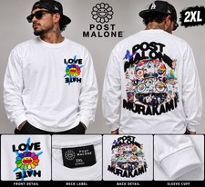 Writing Post Malone Murakami Love Hate Long Sleeve White T-Shirt 2XL Oversized picture