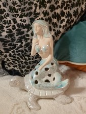 Ebros Ocean Aqua Blue Tailed Mermaid Sitting On Sea Turtle Figurine 10