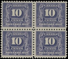 1930 CANADA POSTAGE DUE STAMPS 2ND ISSUE, 10C VIOLET,  BLOCK OF 4, NH, UN.#J10 picture