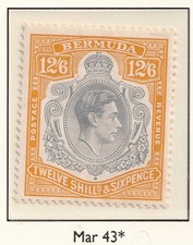 Bermuda Stamps 1944 12/6 Grey & orange yellow (Issue 6/7) MH SG120c CV £130 picture
