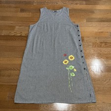 Vtg Maggie Barnes Gingham Floral Embroidered Jumper Dress 22 Cottage Sunflower picture