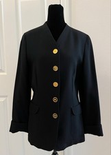 Vintage GENNY Black Wool Jacket With Gold Buttons, Signed, Italian Size 42 picture