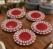 Pier 1 Candy Cane 10 Plates 11” Dinner & 8” Salad Christmas w/ Storage Cases picture