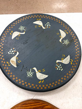 VTG Hand Painted Lazy Susan Goose Tray Carrying Baskets picture