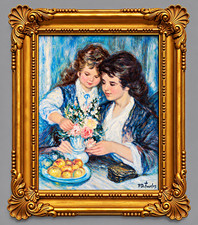 P.D. Fourlez Framed Signed Portrait Print Women & Girl Flowers Still Life picture