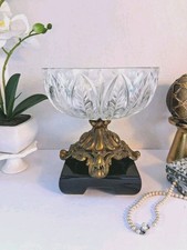 Vintage MCM 1960/70's Cut Crystal Pedestal Centerpiece Bowl; Ornate Scrollwork;  picture