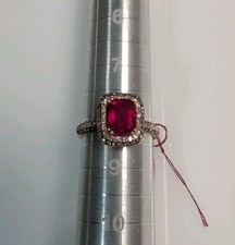 Effy 14K Yellow Gold Ruby & Diamond Halo Ring– Stunning Emerald Cut Center Stone picture