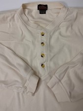 Vintage 90s Henley Shirt Men XL Boxy Minimal Ivory Heavy Rugged Cotton Outdoors picture
