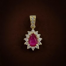 Vintage 14K Yellow Gold 0.80ct Lab Ruby 0.48ctw Diamond Halo Pendant 2.28g picture