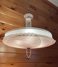 Antique 1920s 30s LARGE Art Deco Nouveau Champagne Pink Glass Chandelier Light picture