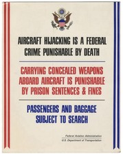 Vintage 1969 FAA Airport Anti-Hijacking Warning Sign Standee Display 14x11 picture
