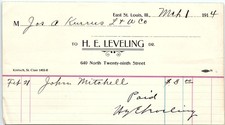 1914 H. E. Leveling East St. Louis IL Billhead Receipt picture