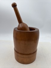 Antique Carved Wood Primitive Early Mortar And Pestle Apothecary Heavy D5 picture