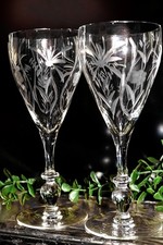 Vintage Sears Ambassador Water Goblets: Floral Etched Stemware (Set of 2) picture