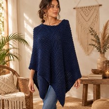 Chico’s Women’s L/XL Navy Blue Textured Knit Poncho Sweater NWT Boho picture