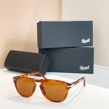 Persol 714-S New Amber Brown Folding Sunglasses Glass Lenses 54-21-140 Unisex picture