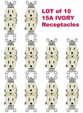 10-PK Leviton IVORY Duplex Receptacle Outlet 15A NEMA 5-15R 125V NEW 5320-I picture