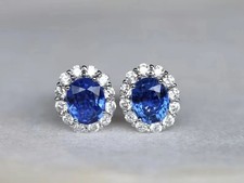 5.60 Ct Oval Cut Natural Sapphire Earring 14k Solid White Gold Stud Earrings picture