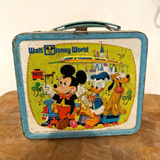 Vintage Walt Disney World Aladdin Metal Lunch Box w Thermos Mickey Minnie 1970s picture