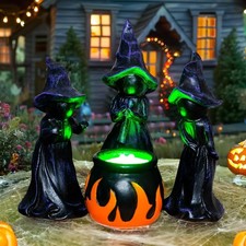 4PCS Halloween Witch Cauldron Figurines Lighted Resin Table Home Decor picture