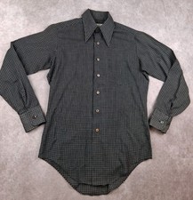 Vintage KMart Dagger Collar Shirt Men Small Gray Check Disco Rockabilly 70s True picture