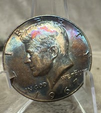 1967 Silver Kennedy Half Dollar Uncirculated Monster Rainbow Toned #2703 picture