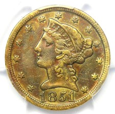 1851-D Liberty Gold Half Eagle $5 Weak D Dahlonega Coin - PCGS VF Details picture