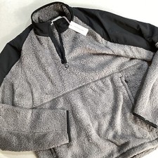 Outerknown 1/4 Zip Sweater Mens L Black Grey Soft Sherpa Teddy Fleece Pullover picture