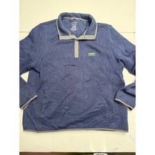 LL Bean Sweater Fleece Pullover Mens Large Blue Snap Neck 293050 Heathered Knit picture