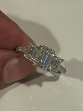 GIA Certified Natural 2.69 CTW  3 pcs Emerald-Cut Diamonds 18K White Gold Ring picture