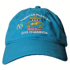 AMERICAN PHAROAH TRIPLE CROWN 2015 CHAMPION RACE HORSE TEAL BLUE COTTON HAT CAP picture