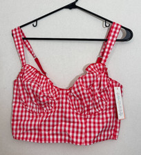 Colsie Bralette Cropped Bustier Red Gingham, NWT, Medium picture
