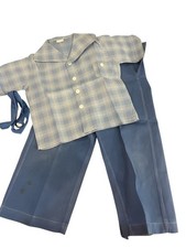 Vtg 20s 30s BOYS Outfit 3 Pc STANTOGS SET Blue Pants Plaid Shirt Belt Apprx Sz 4 picture