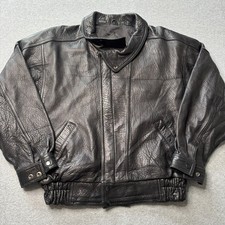 Vintage GIII Global Identity Bomber Jacket Mens Medium Black Leather Grunge 90s picture