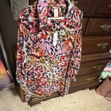 NYDJ Women’s Plus 2X Animal Print Button-Up Blouse RBPA23837X picture