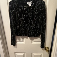 Ronni Nicole Petite 12P Black Velvet Sequin Floral Button-Front Blouse picture