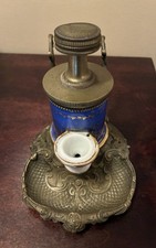 19th c. French Boquet Breveté Porcelain & Bronze Mechanical Pump Inkwell c. 1839 picture
