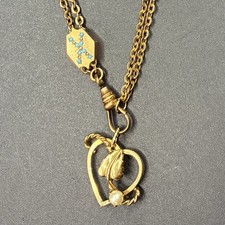 Vintage 12k Gold Filled Watch Chain FOB Necklace, Slide, Swivel Dog Clip, HEART picture