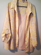 White Stag Women 4X Plus Yellow/White Floral Button-Down Blouse 3/4 Sleeve picture