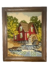Finished Framed Needlepoint Cruel Autumn Mill Pond 14
