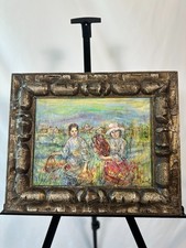 Edna Hibel Original Signed Painting Two Women in Field American Fine Art Framed picture