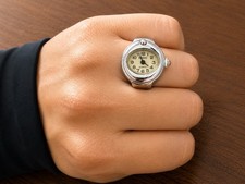 Vintage Ring Watch Silver Tone Beige Dial Stretch picture